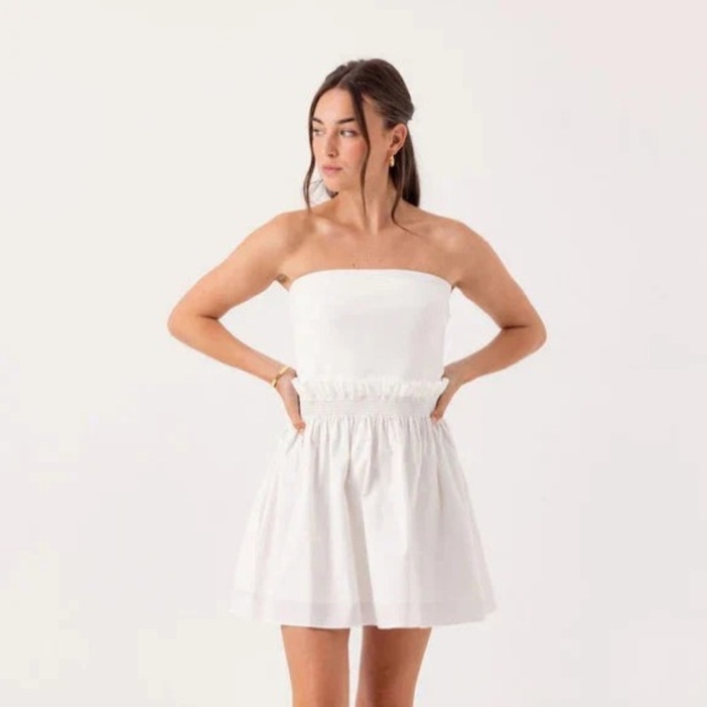 Anthropologie Sundays White Adella Strapless Mini Dress with Pockets  Size Small